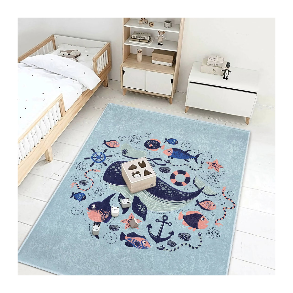 Orca interaktiver Spielteppich mit Wal-Motiv als kreative Lernmatte für das Kinderzimmer, Anti-Rutsch-Matte mit Beluga-Design - Bild 2