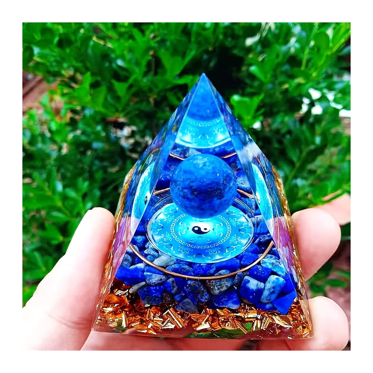 Orgon-Pyramide mit Lapislazuli und Tai-Chi-Diagramm in Blau als dekorative Steindekoration - Bild 2