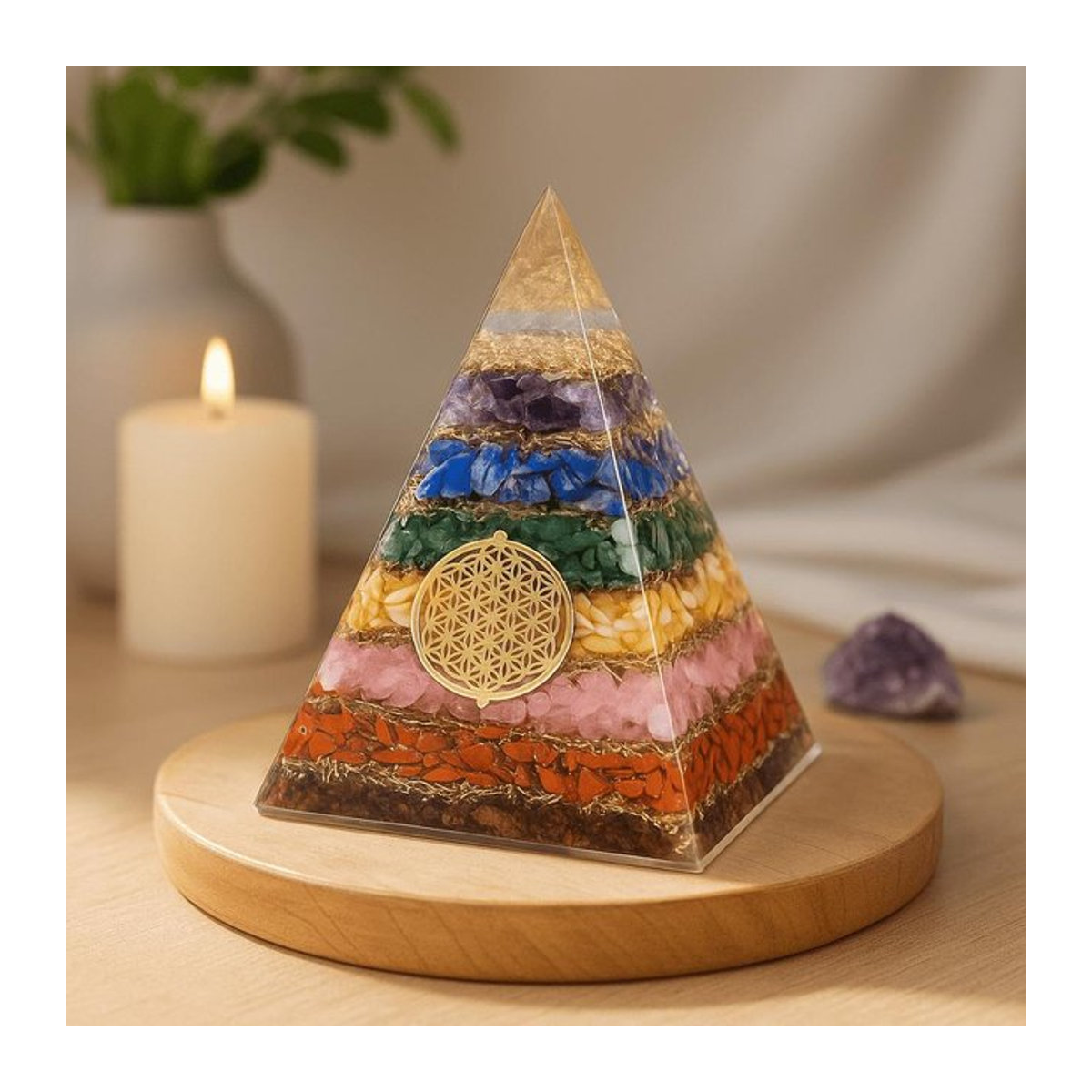 Orgonit Pyramide Blume des Lebens von SHAMTAM mit 7 Chakren in Multicolor, Höhe: 7 cm - Bild 1