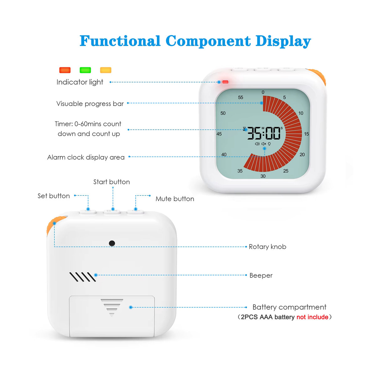 ORIA Visueller digitaler Countdown-Timer, 60 Minuten, Weiß - Bild 2