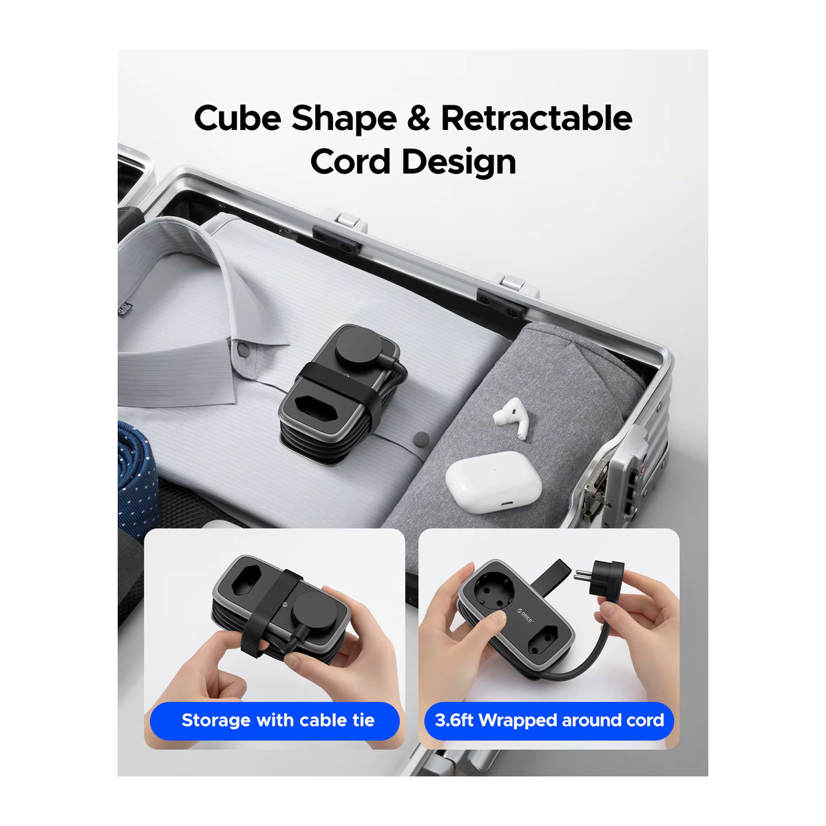 ORICO 5-in-1 Reise-Smart-Steckdose mit 2 AC- und 3 USB-Anschlüssen, EU-Stecker, 1,1 m Verlängerungskabel - Bild 6