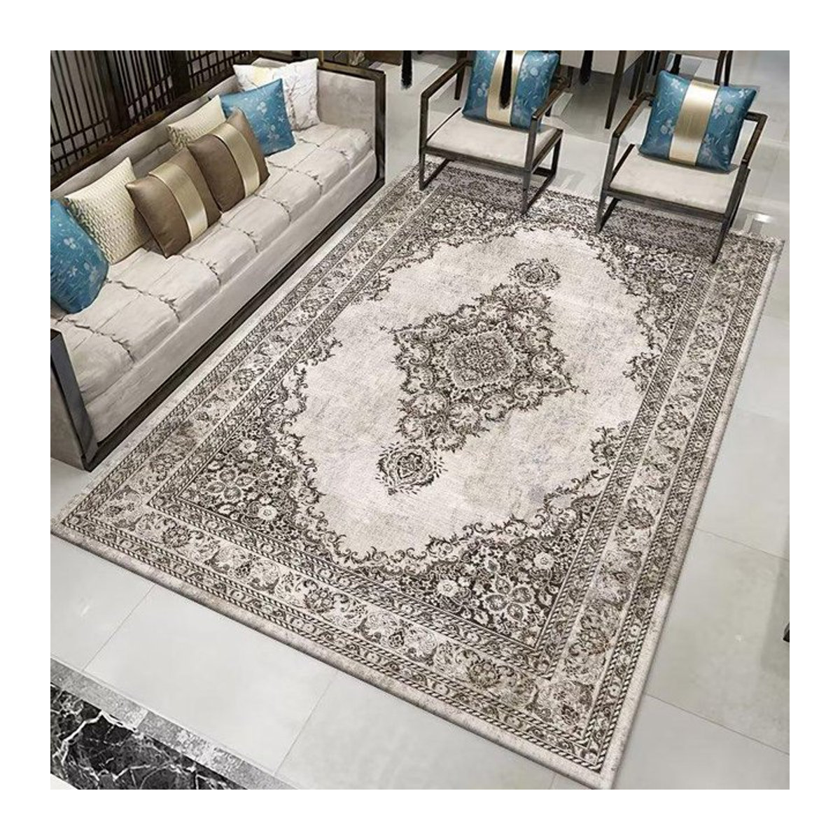 Orientalischer Bohemian Teppich im Retro-Design für Wohnzimmer und Schlafzimmer, B/T: 90 x 60 cm - Bild 1