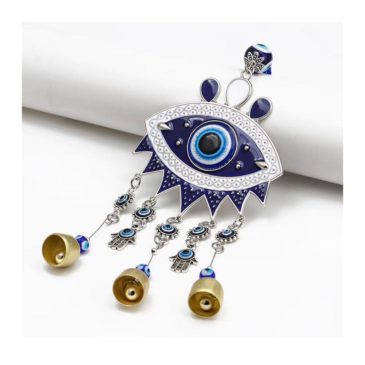 Orientalischer Lucky Eye Wandbehang mit Hamsa Hand und Evil Eye Perlen in Blau aus Metall und Schnur - Bild 3