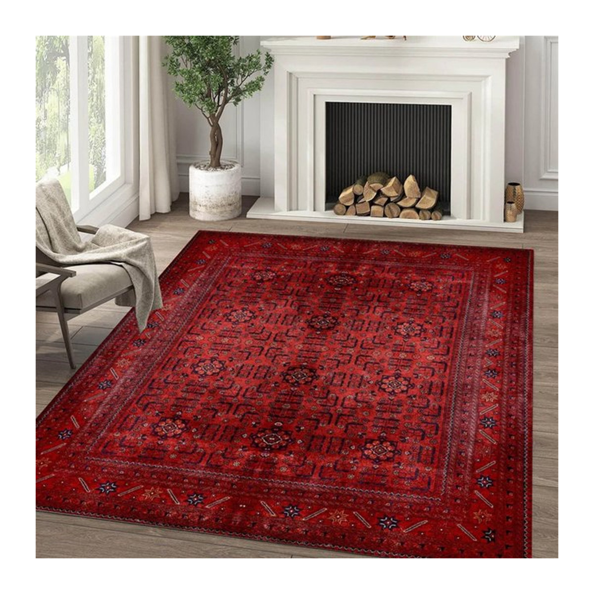 Orientalischer Teppich im persischen Vintage-Stil in Rot für Wohnzimmer und Flur - Bild 1