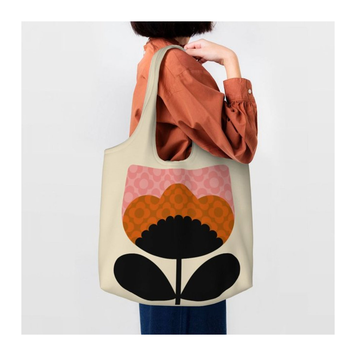 Orla Kiely Shopper aus waschbarer Leinwand mit buntem Frühlingsblüten-Print im Retro-Design - Bild 1