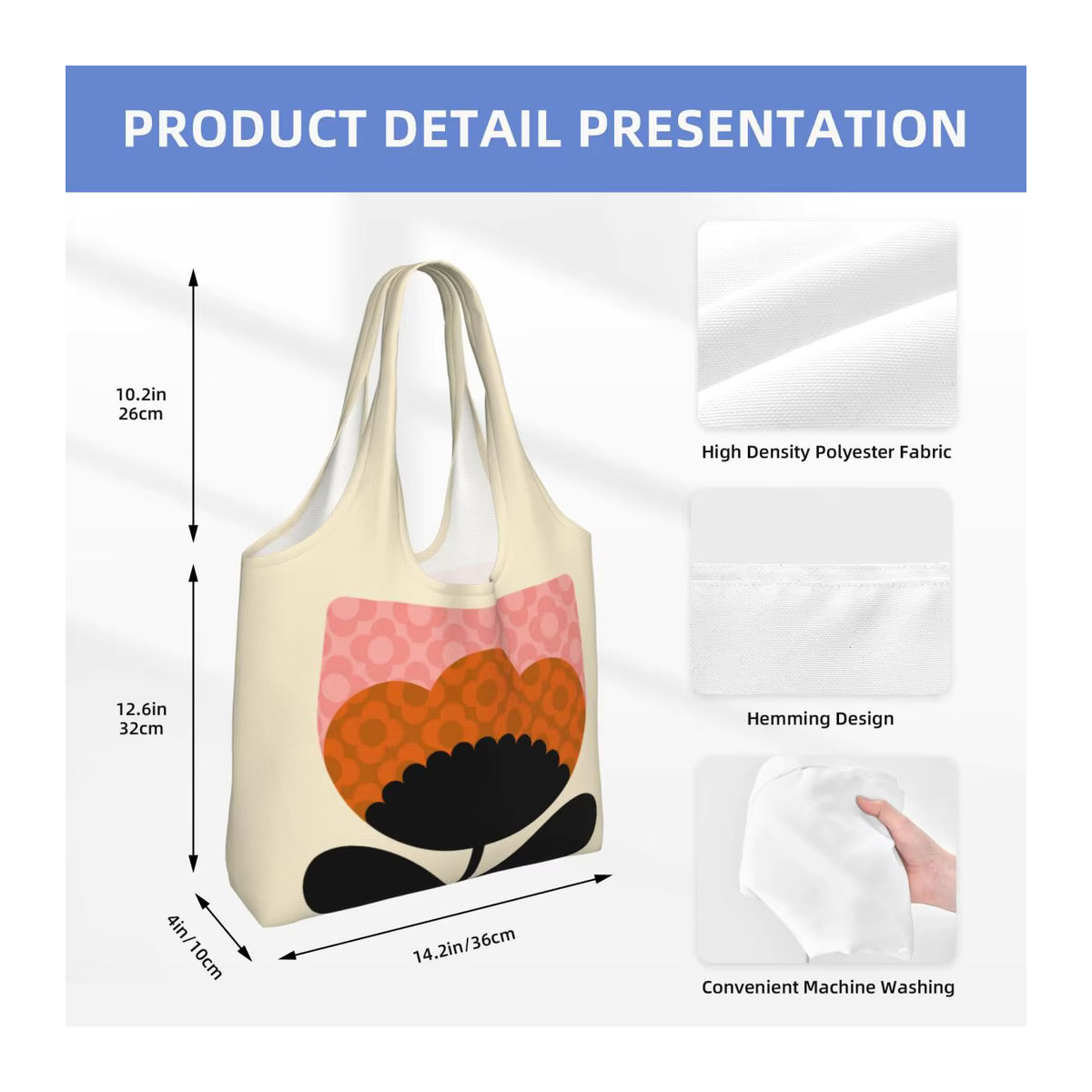Orla Kiely Shopper aus waschbarer Leinwand mit buntem Frühlingsblüten-Print im Retro-Design - Bild 4