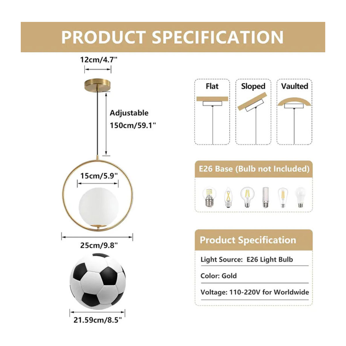 OSABO Pendelleuchte in Gold mit minimalistischem Design aus Kunststoff und Glas - Bild 2