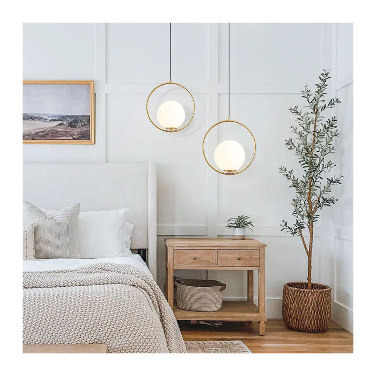 OSABO Pendelleuchte in Gold mit minimalistischem Design aus Kunststoff und Glas - Bild 3