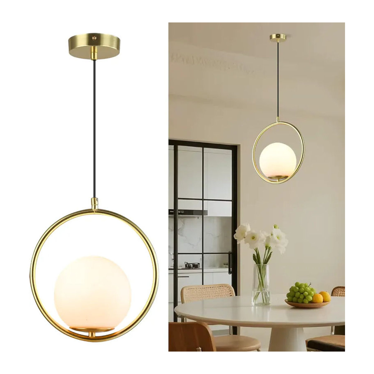 OSABO Pendelleuchte in Gold mit minimalistischem Design aus Kunststoff und Glas - Bild 4