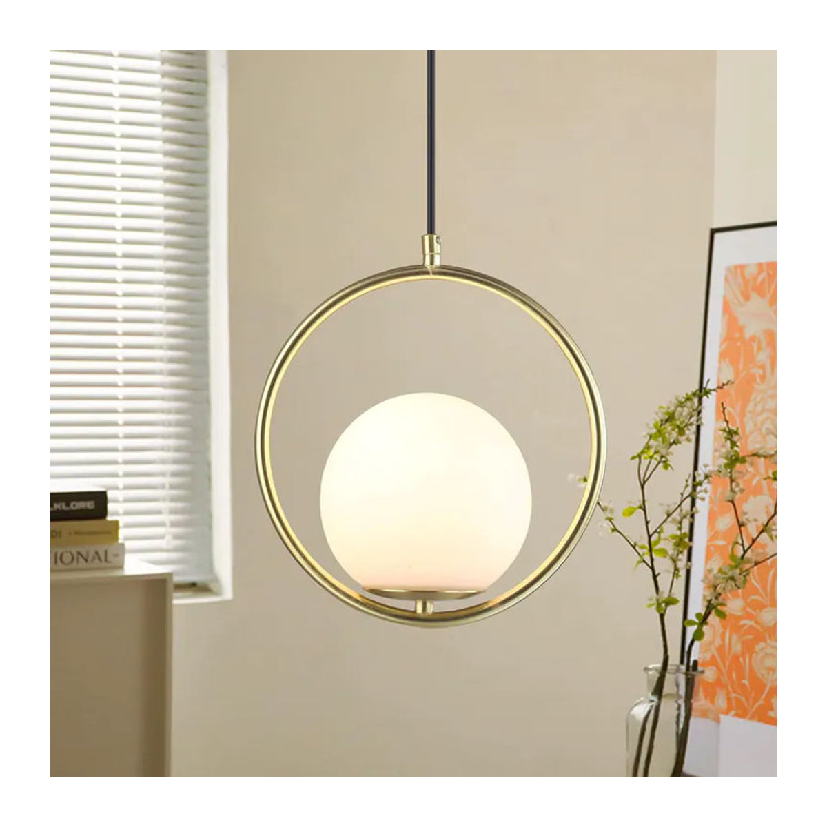 OSABO Pendelleuchte in Gold mit minimalistischem Design aus Kunststoff und Glas - Bild 5
