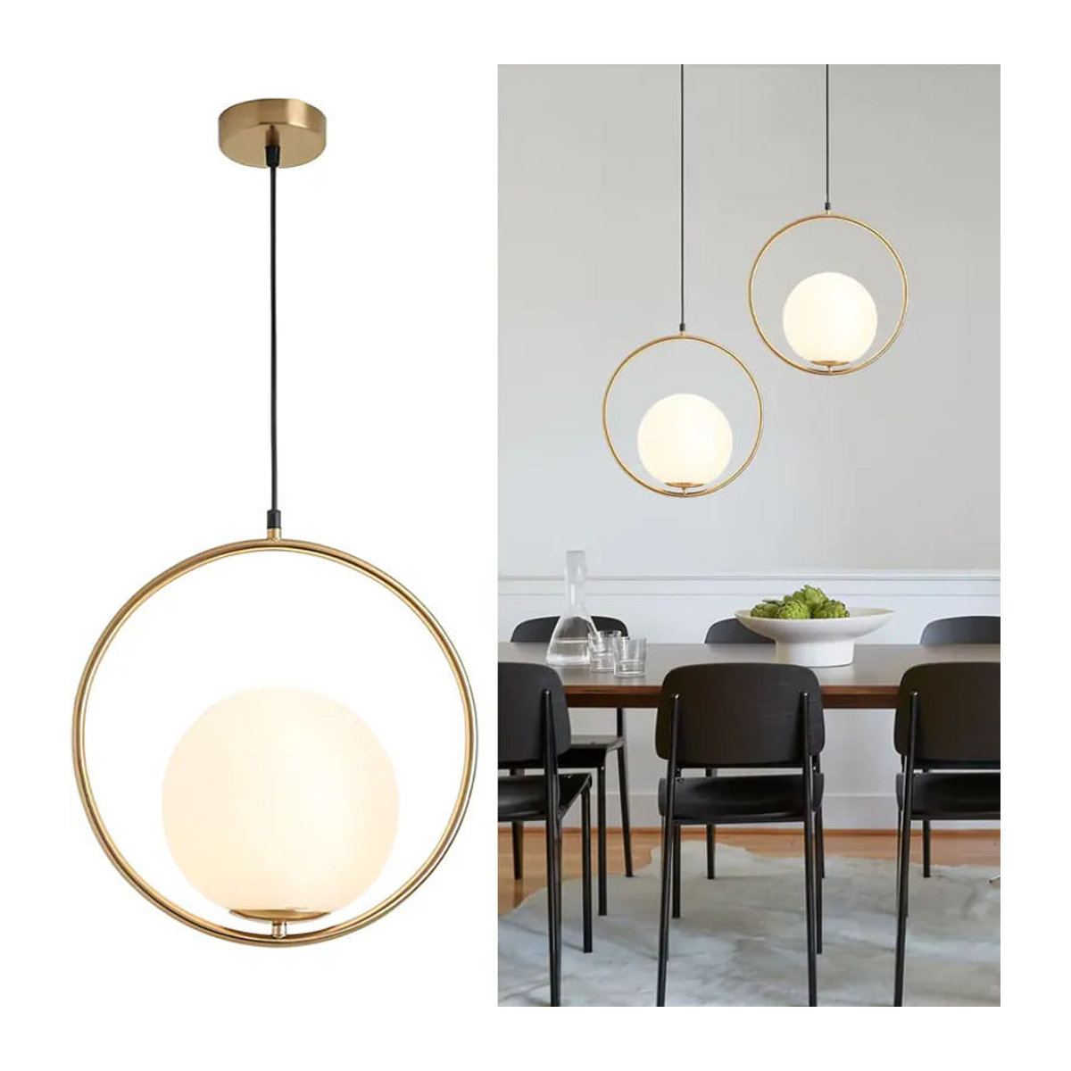 OSABO Pendelleuchte in Gold mit minimalistischem Design aus Kunststoff und Glas - Bild 6