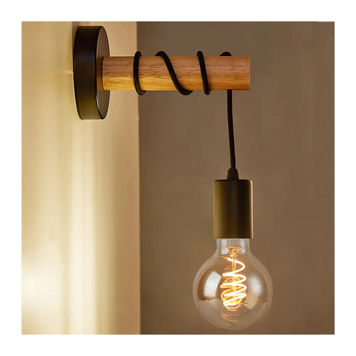 OSABO Retro Wandleuchte aus Holz im Industrial Design, Vintage Wandlampe mit E27 Fassung, Schwarz/Natur - Bild 2
