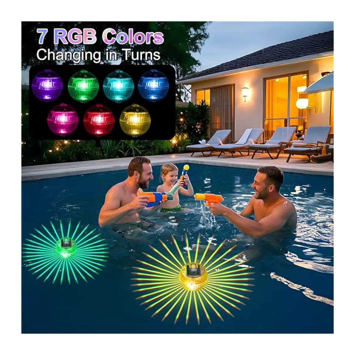 OSIDEN Solar-Pool-Lichter mit RGB-Farbwechsel, wasserfeste LED-Solarleuchte für Garten, Pool und Außenbereich, Bunt - Bild 2