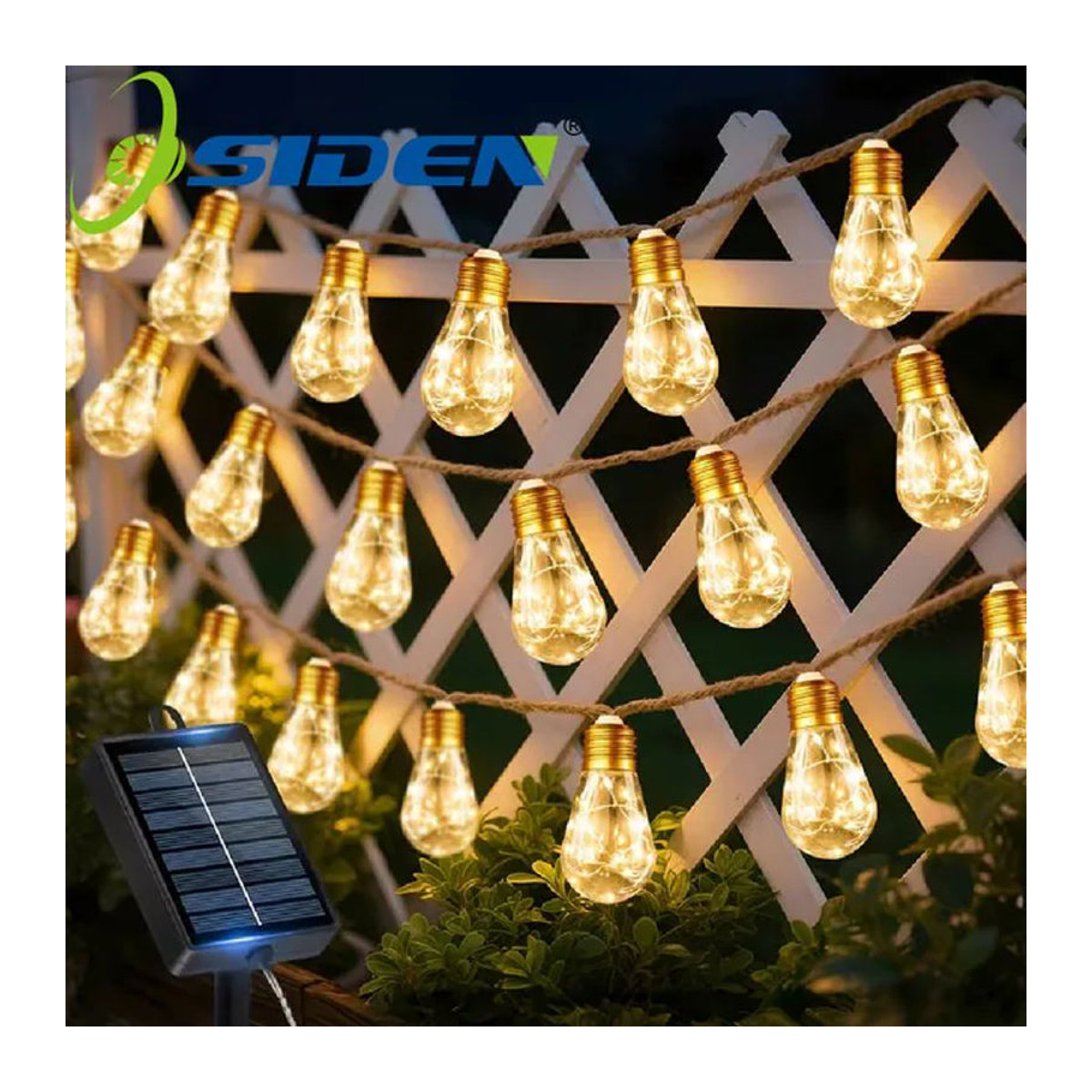 OSIDEN Solarbetriebene Vintage LED-Lichterkette mit Hanfseil in Natur für Garten und Outdoor - Bild 1