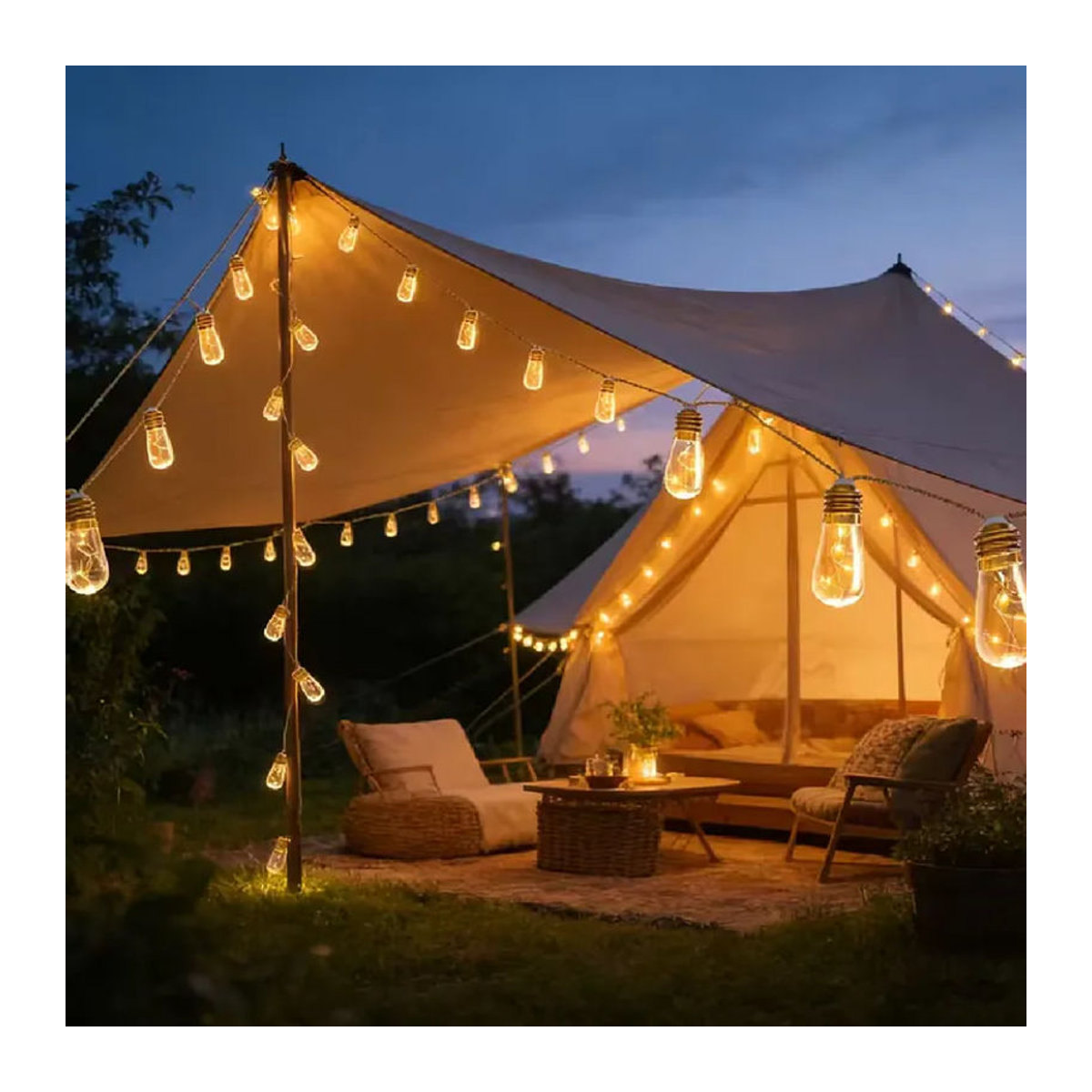 OSIDEN Solarbetriebene Vintage LED-Lichterkette mit Hanfseil in Natur für Garten und Outdoor - Bild 4
