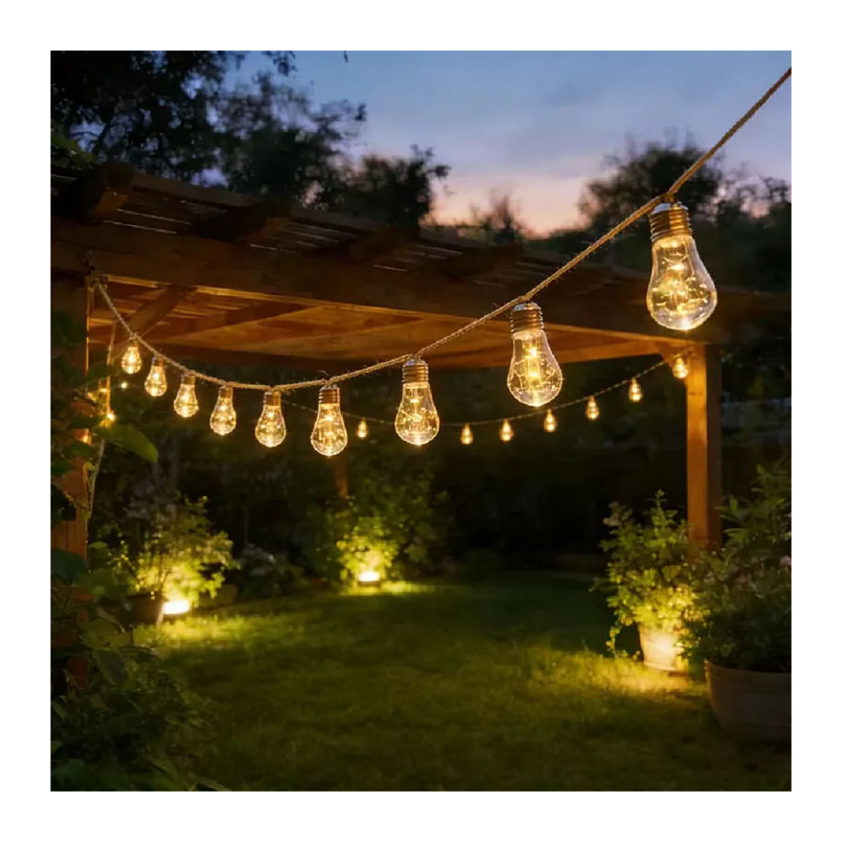 OSIDEN Solarbetriebene Vintage LED-Lichterkette mit Hanfseil in Natur für Garten und Outdoor - Bild 5