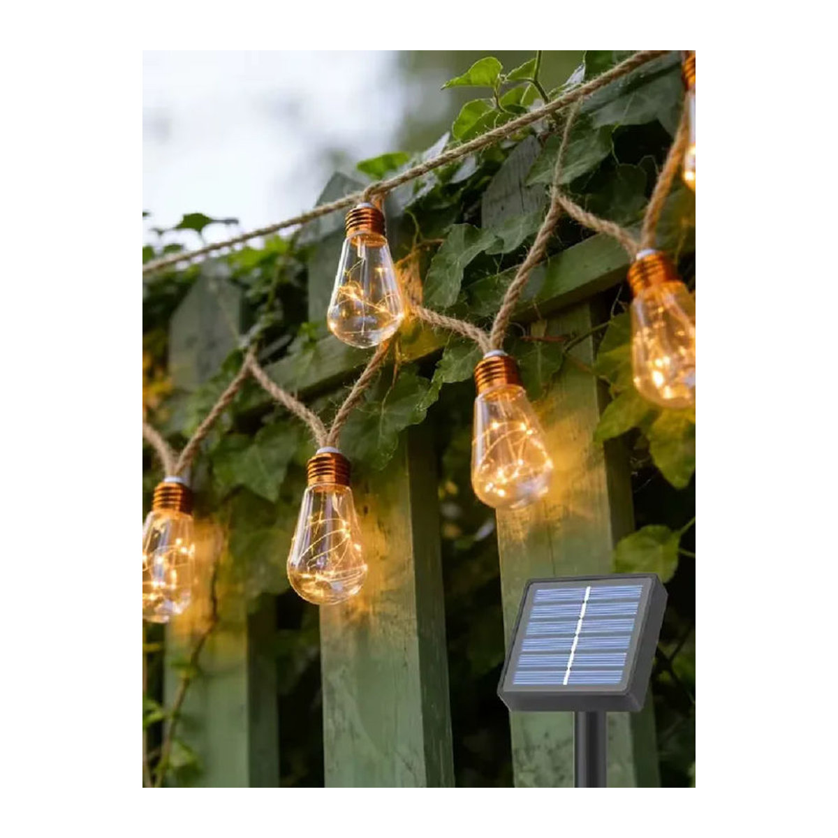 OSIDEN Solarbetriebene Vintage LED-Lichterkette mit Hanfseil in Natur für Garten und Outdoor - Bild 7