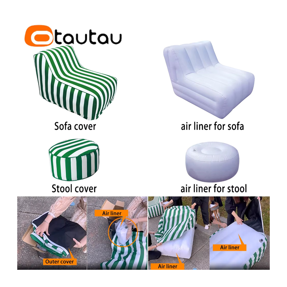 Otautau aufblasbare Sofa Abdeckung Blau für den Außen- und Innenbereich als Sitzsack, Liege und Hocker - Bild 2