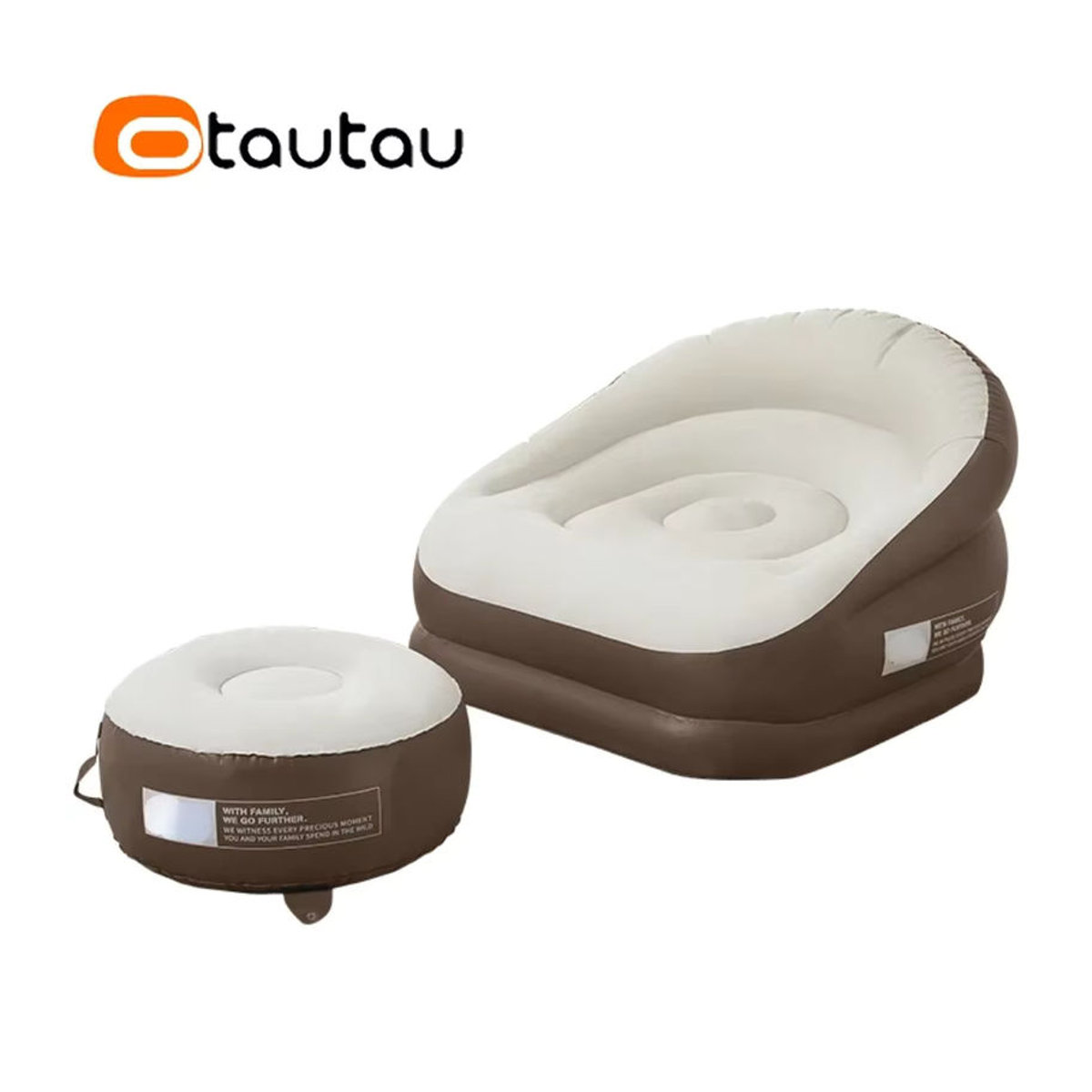 OTAUTAU Aufblasbares Outdoor-Sofa mit Fußstütze und Hocker in Beige, Tragbare Camping-Klappmöbel Chaise Lounge Recliner SF101 - Bild 2