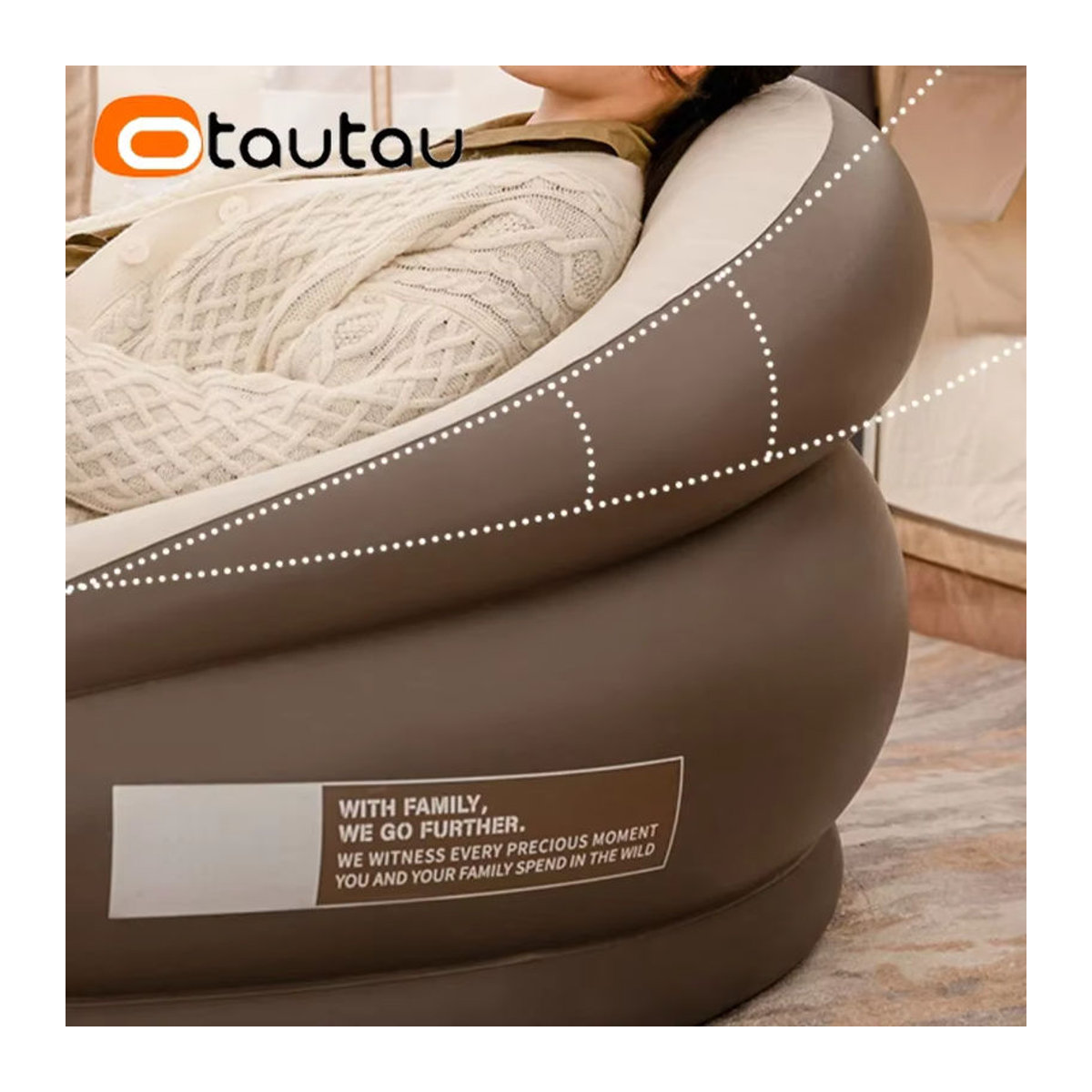 OTAUTAU Aufblasbares Outdoor-Sofa mit Fußstütze und Hocker in Beige, Tragbare Camping-Klappmöbel Chaise Lounge Recliner SF101 - Bild 4