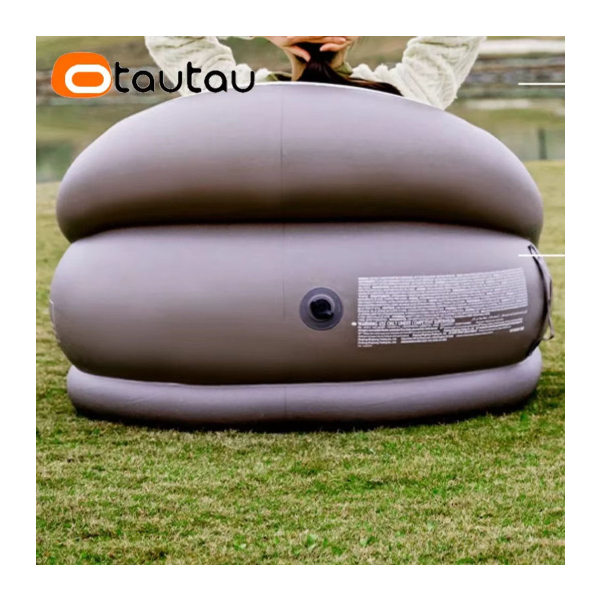 OTAUTAU Aufblasbares Outdoor-Sofa mit Fußstütze und Hocker in Beige, Tragbare Camping-Klappmöbel Chaise Lounge Recliner SF101 - Bild 5