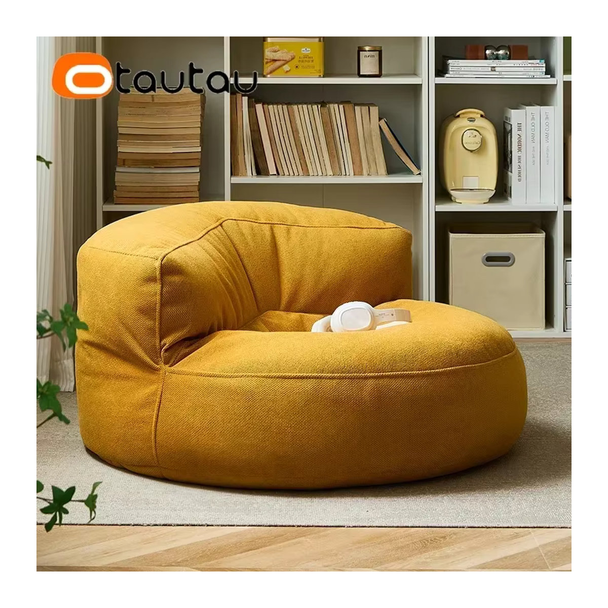 Otautau gefüllter Sitzsack mit Füllstoff wasserdichter Sitzsack Hocker und Ottomane für Garten, Strand oder Pool in Grau und Gelb - Bild 1