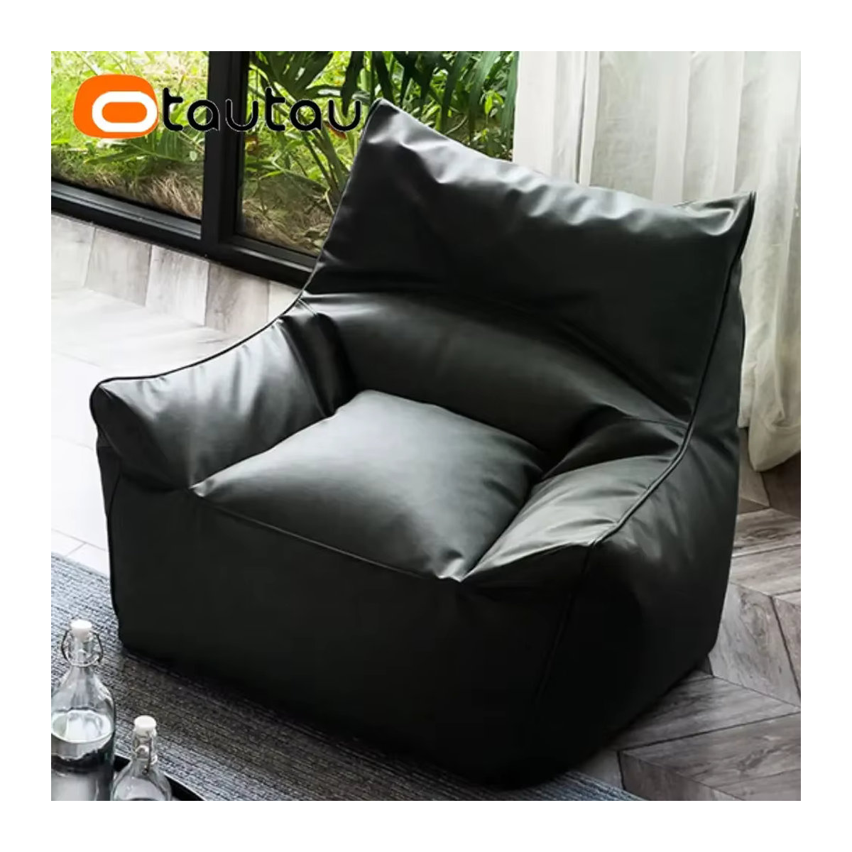 Otautau Kunstleder Sitzsack Bezug für König und Königin Sessel in Schwarz ohne Füllung - Bild 2