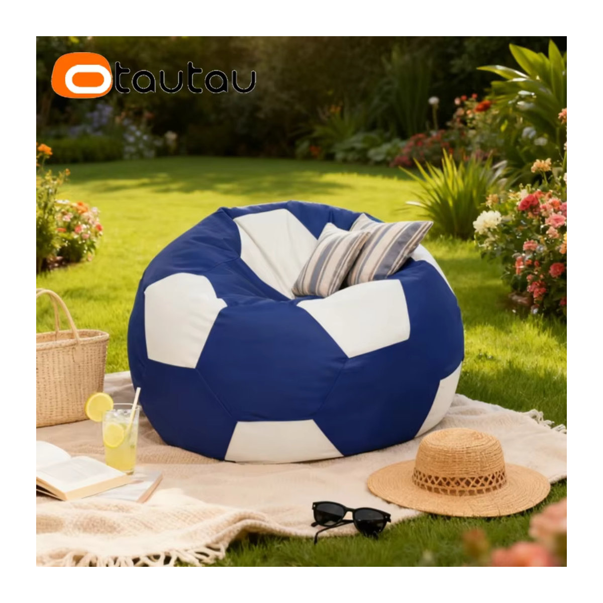 OTAUTAU Outdoor Fußball Sitzsack Abdeckung für Pool, Strand und Garten in Blau und Bunt (ohne Füllung) - Bild 3