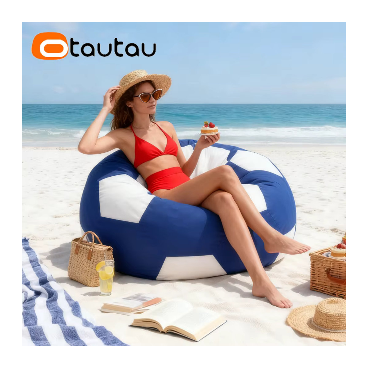 OTAUTAU Outdoor Fußball Sitzsack Abdeckung für Pool, Strand und Garten in Blau und Bunt (ohne Füllung) - Bild 4