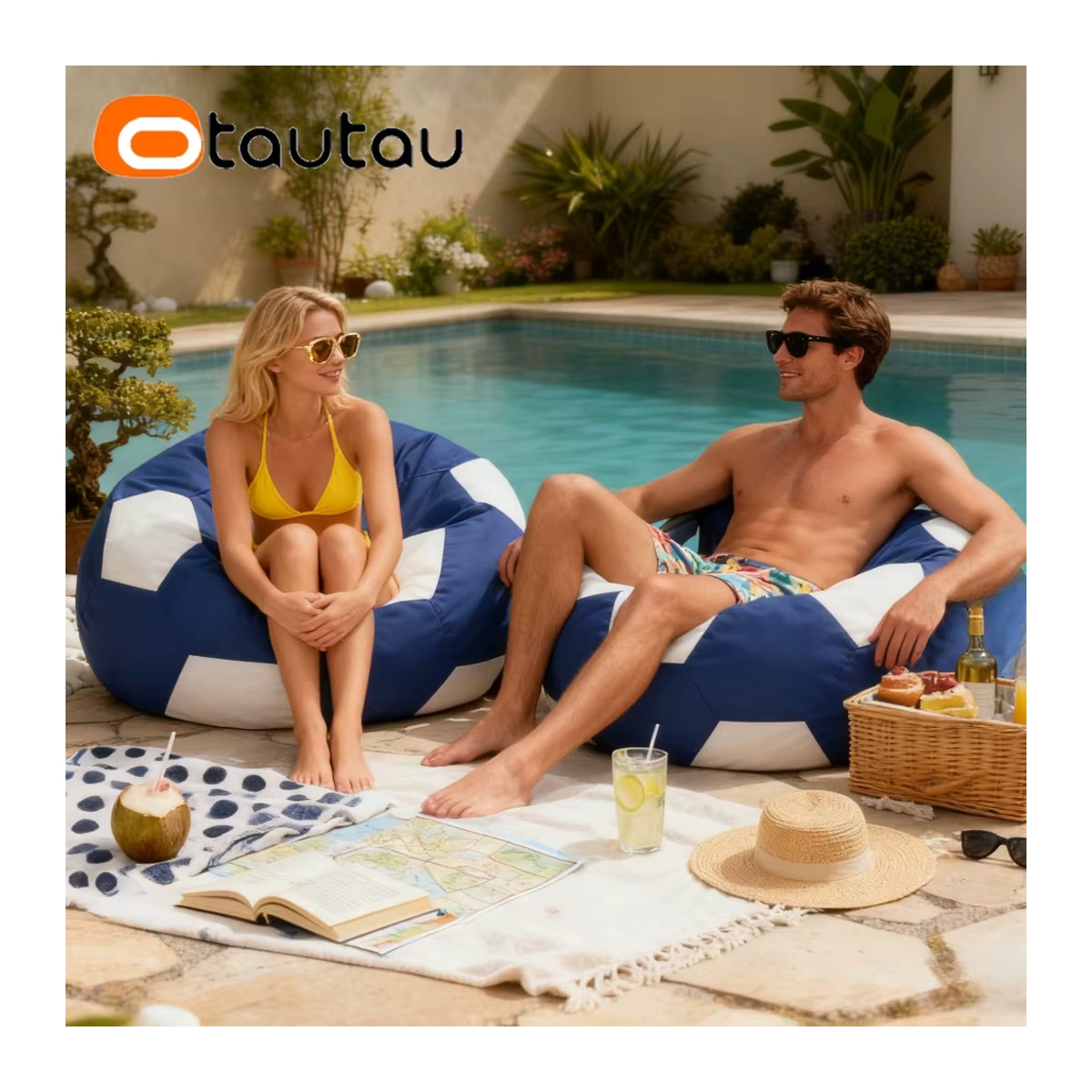 OTAUTAU Outdoor Fußball Sitzsack Abdeckung für Pool, Strand und Garten in Blau und Bunt (ohne Füllung) - Bild 5