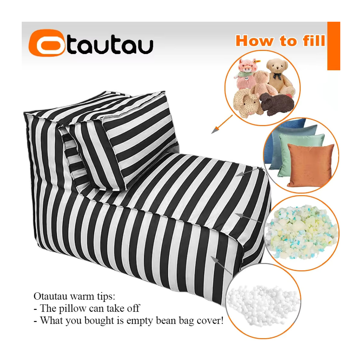 OTAUTAU Outdoor Sitzsack Abdeckung Schwarz für Pool Float und Liege SF195 - Bild 3