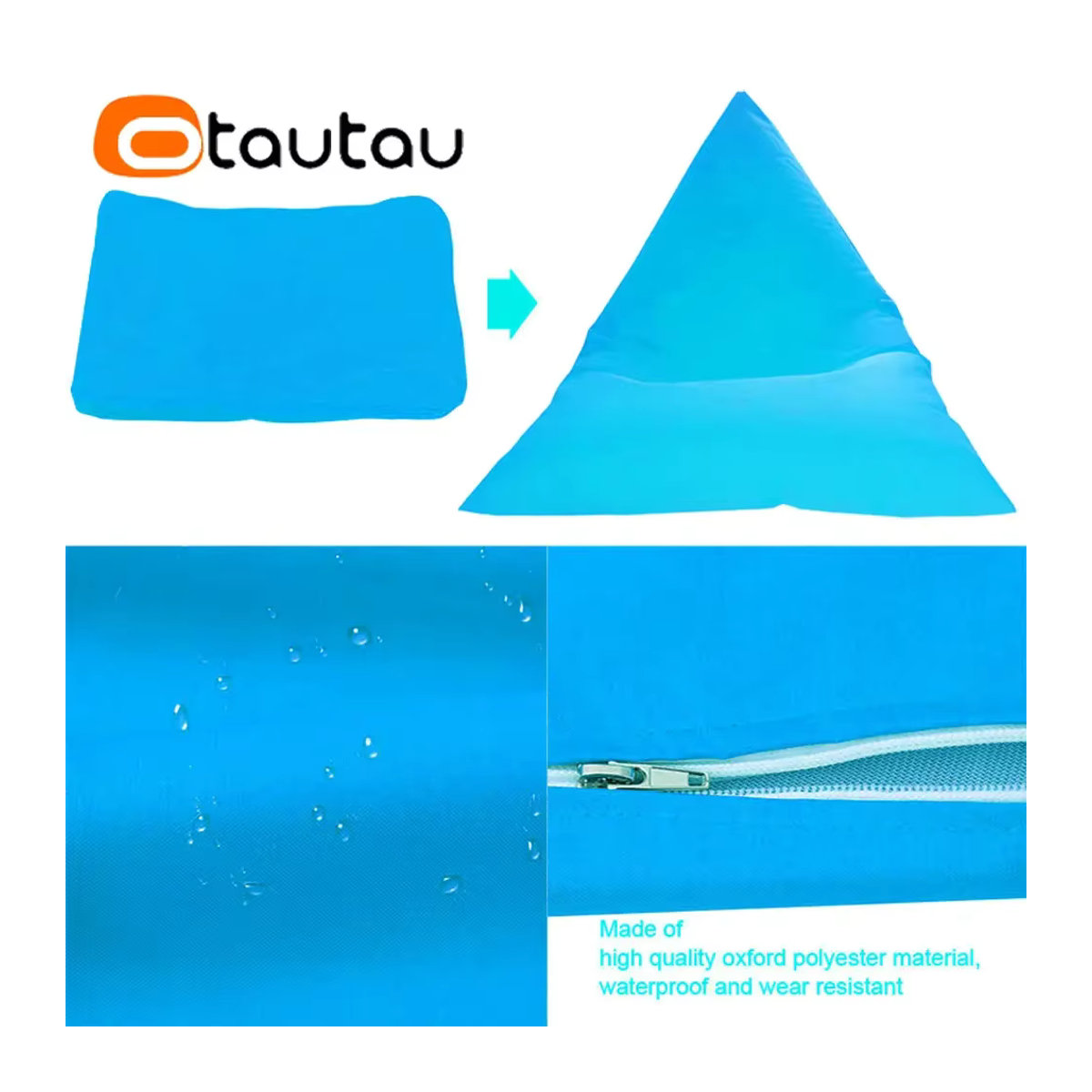 Otautau Outdoor Sitzsack Hocker Abdeckung in Blau, wasserdichte Schutzhülle für Garten, Strand und Schwimmbad, ohne Füllung - Bild 5