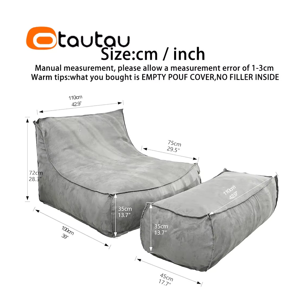 Otautau Outdoor Sitzsack Liege Abdeckung für Garten und Strand in Grau und Grün - Bild 2