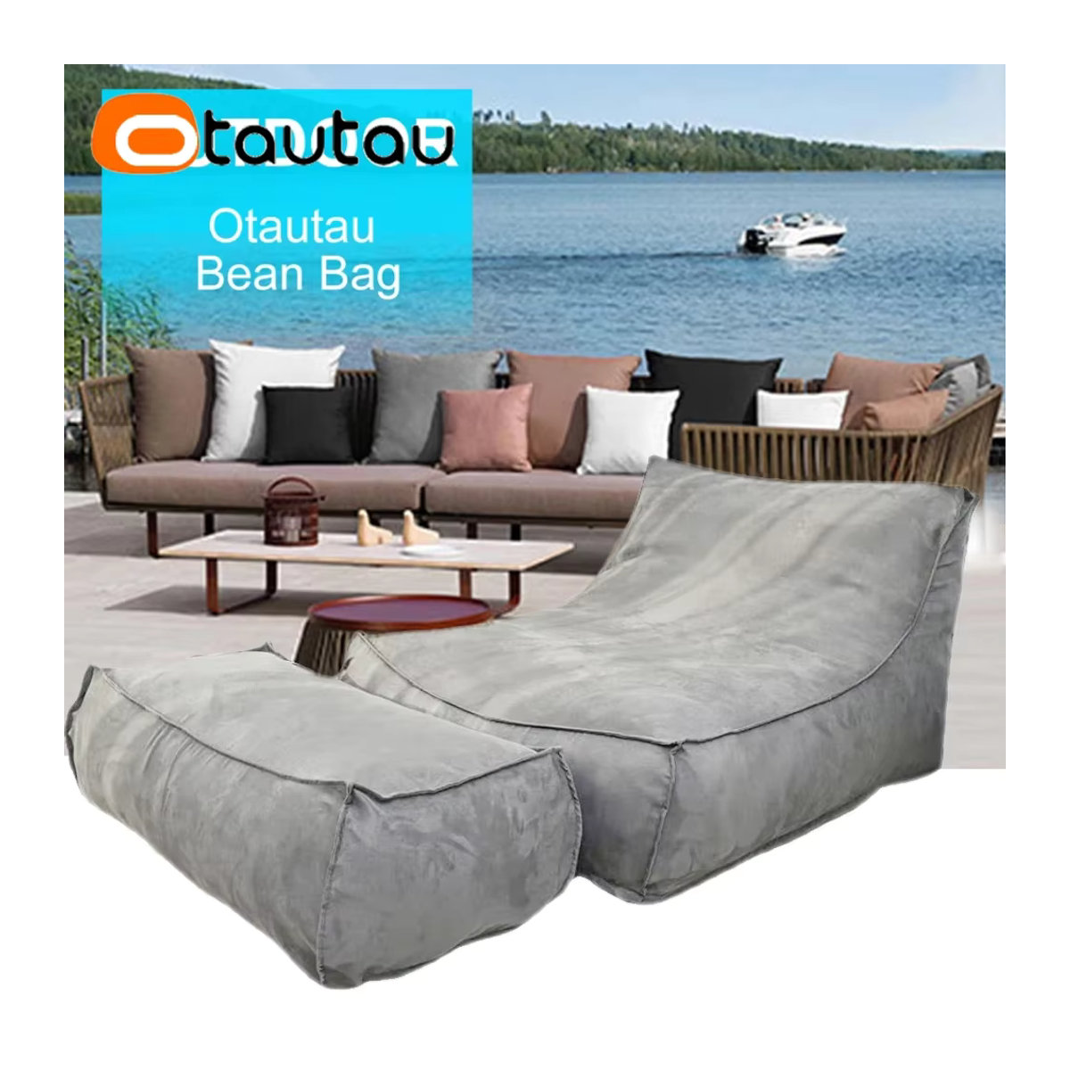 Otautau Outdoor Sitzsack Liege Abdeckung für Garten und Strand in Grau und Grün - Bild 5