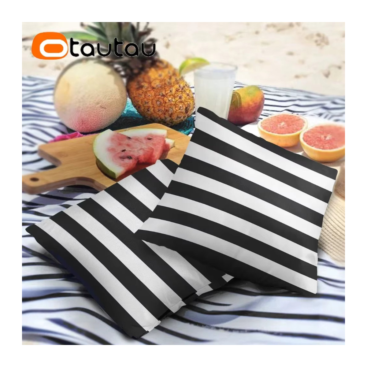 Otautau Outdoor Sofa Kissenbezug aus wasserdichtem Oxford-Stoff mit Streifenmuster in Blau oder Schwarz/Weiß ohne Füllung - Bild 2