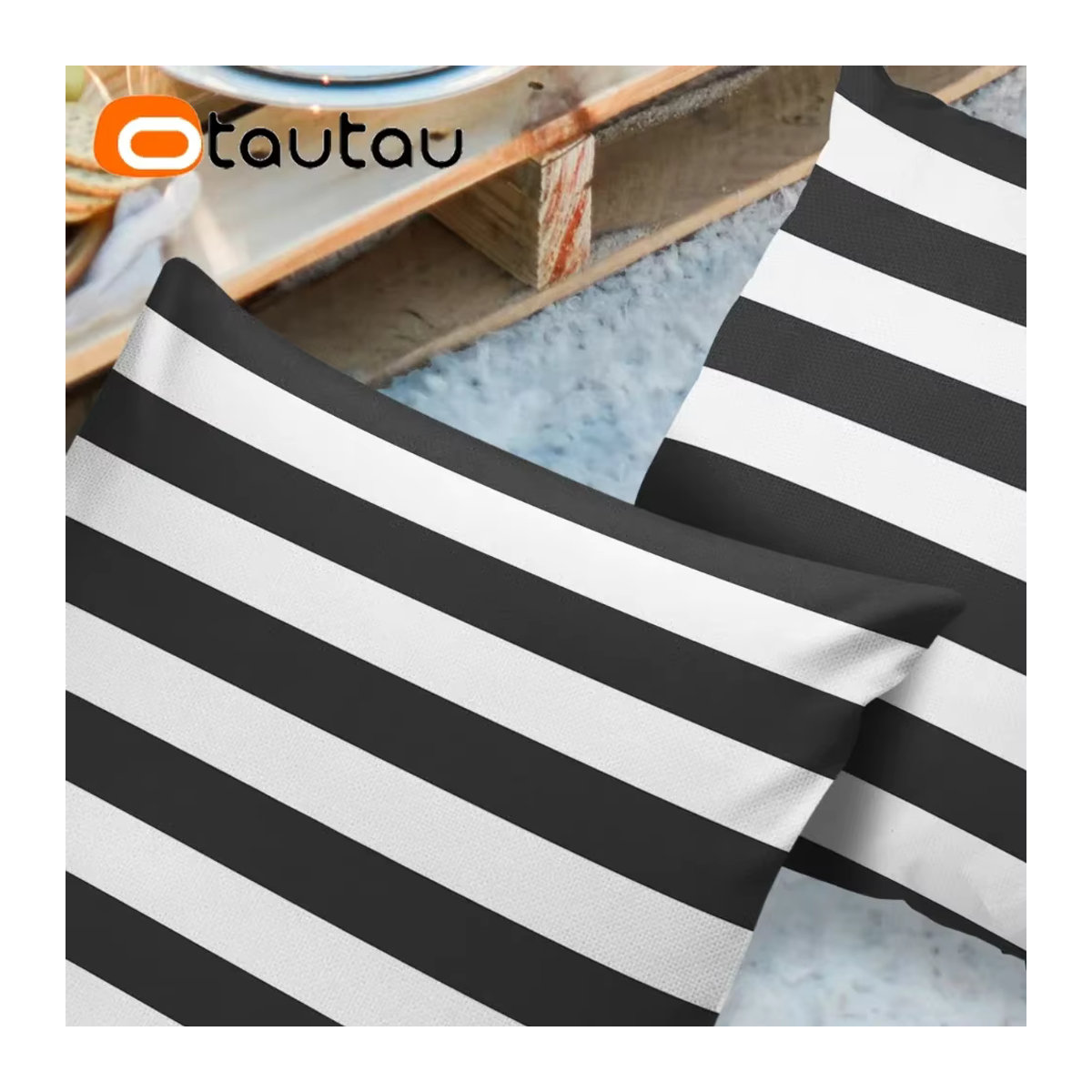 Otautau Outdoor Sofa Kissenbezug aus wasserdichtem Oxford-Stoff mit Streifenmuster in Blau oder Schwarz/Weiß ohne Füllung - Bild 3