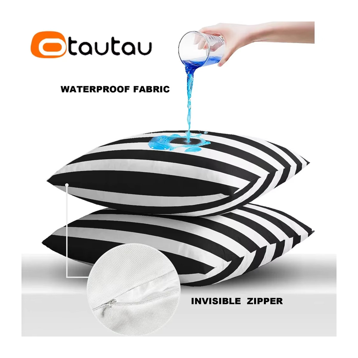 Otautau Outdoor Sofa Kissenbezug aus wasserdichtem Oxford-Stoff mit Streifenmuster in Blau oder Schwarz/Weiß ohne Füllung - Bild 4