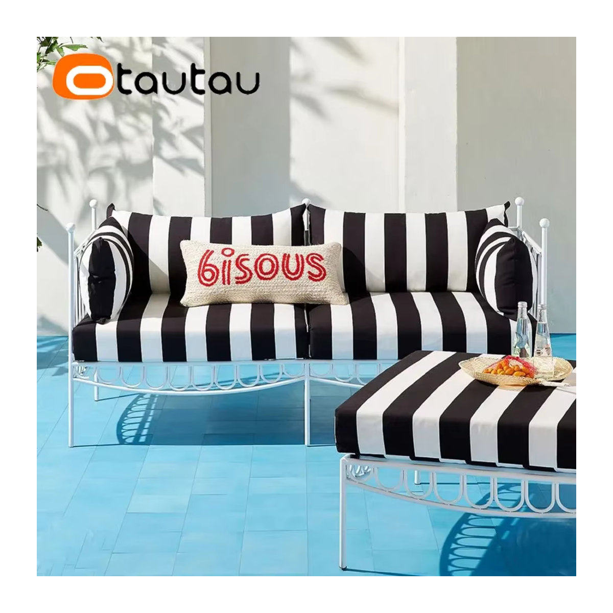 Otautau Outdoor Sofa Kissenbezug aus wasserdichtem Oxford-Stoff mit Streifenmuster in Blau oder Schwarz/Weiß ohne Füllung - Bild 5