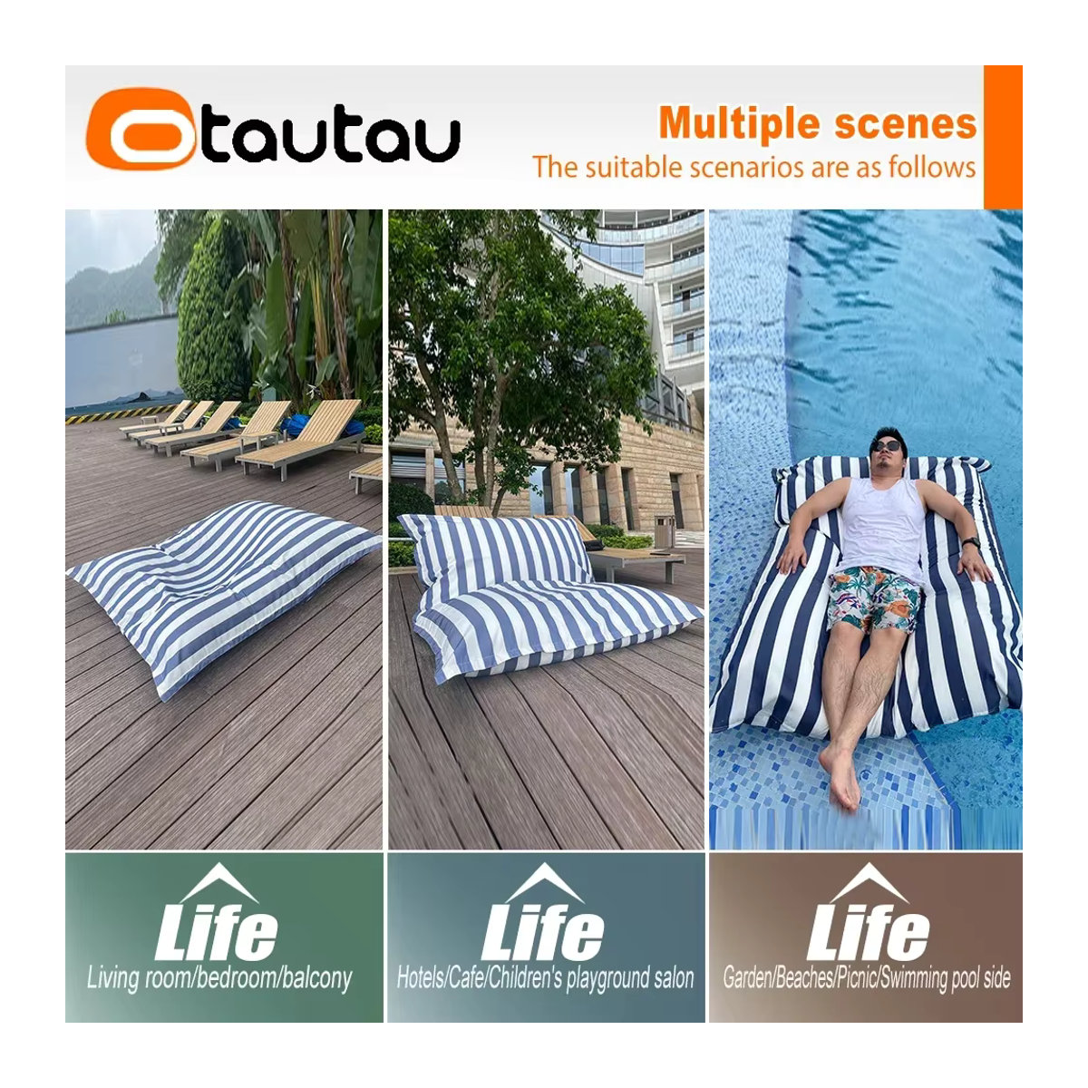 OTAUTAU Schwimmender Sitzsackbezug für Schwimmbäder DD096, Breite: 180 cm, Tiefe: 140 cm - Bild 5