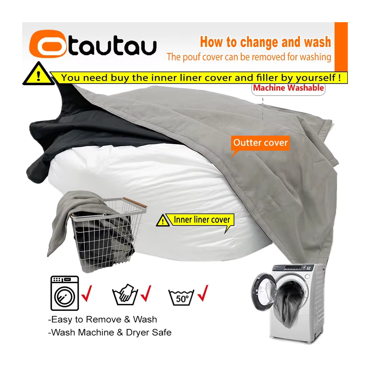 Otautau Sitzsack Abdeckung aus weichem Wildleder-Imitat für Home und Outdoor, B: 180 cm, T: 140 cm, ohne Füllung - Bild 4