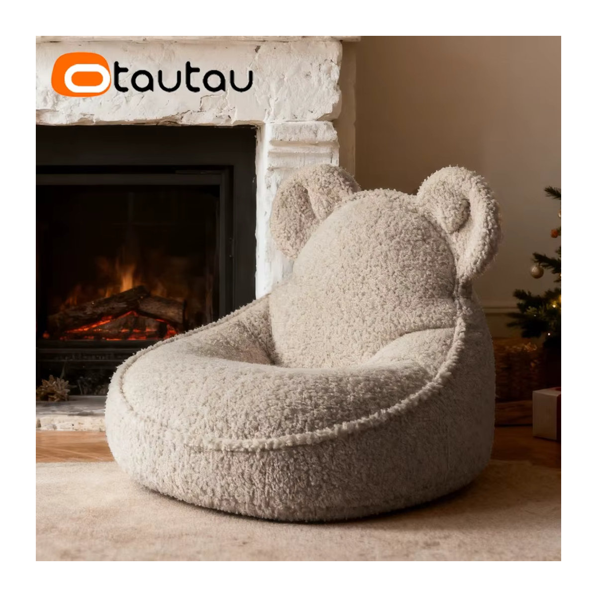 Otautau Sitzsack Abdeckung für Kinder aus weichem Kunst-Kaschmir-Fleece in Beige ohne Füllung - Bild 4
