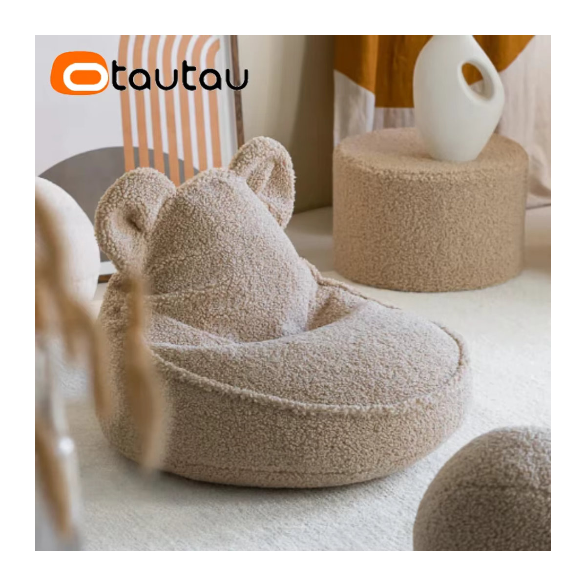 Otautau Sitzsack Abdeckung für Kinder aus weichem Kunst-Kaschmir-Fleece in Beige ohne Füllung - Bild 5