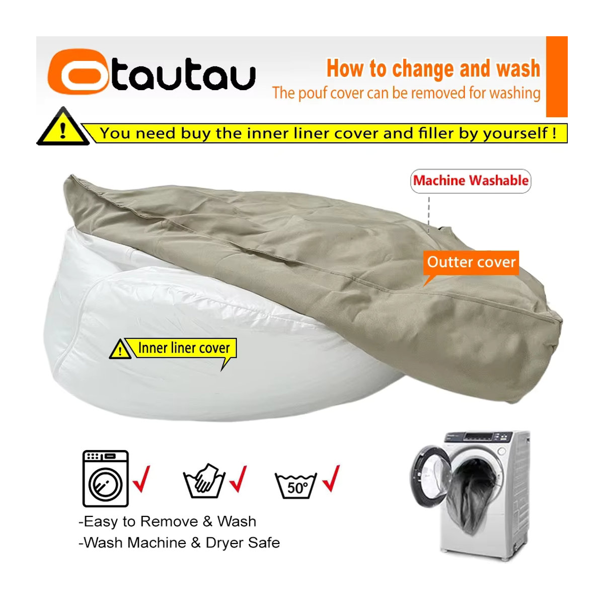 Otautau Sitzsack Lounge Cover mit Innenliner ohne Füllung SF228 - Bild 4