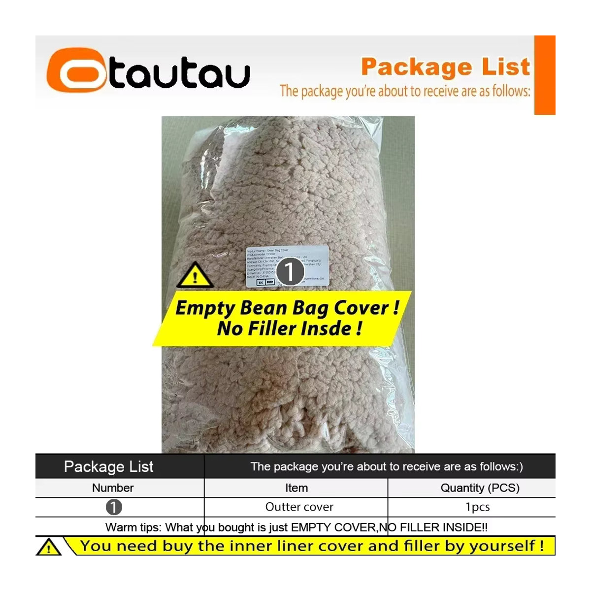 OTAUTAU Sitzsack-Pouf-Abdeckung DD007 in Gelb und Beige - Bild 2
