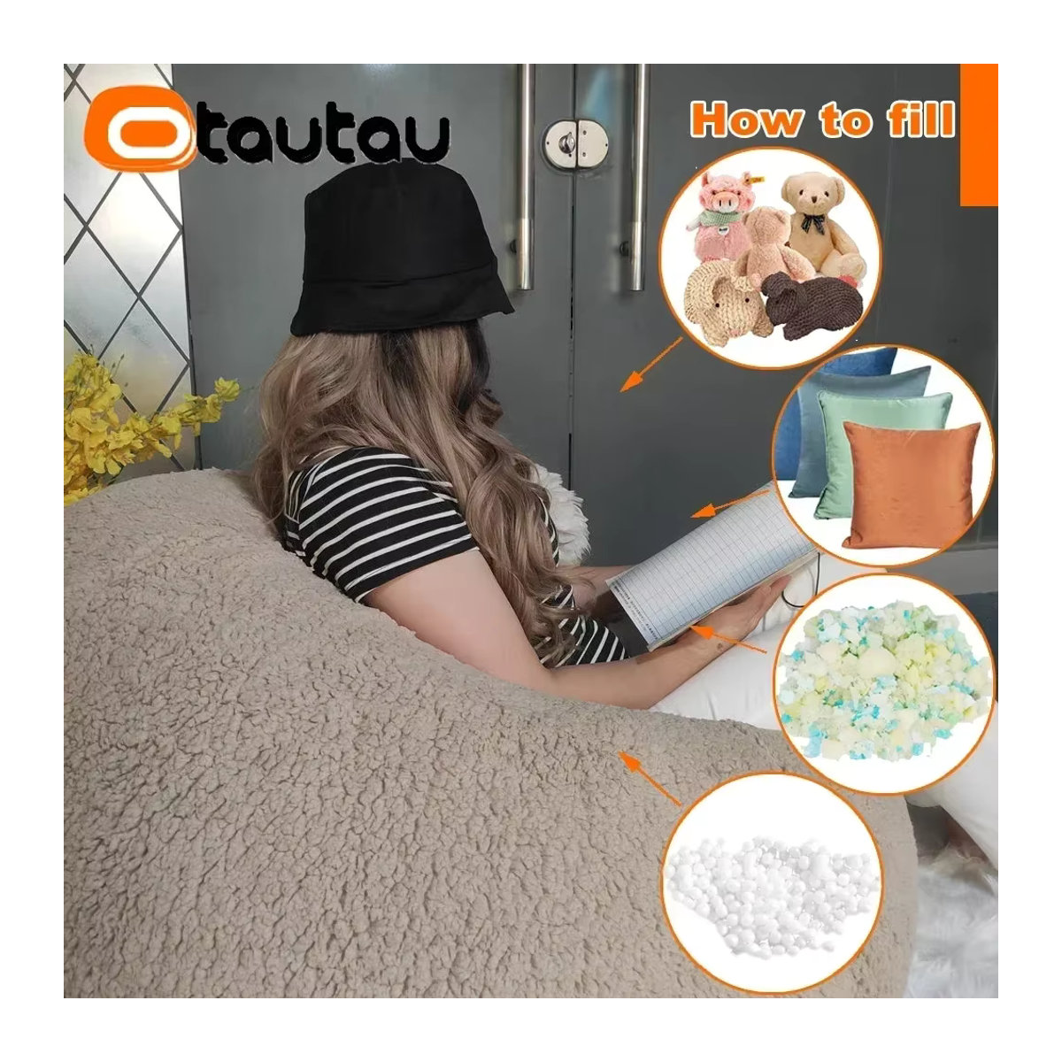 OTAUTAU Sitzsack-Pouf-Abdeckung DD007 in Gelb und Beige - Bild 3