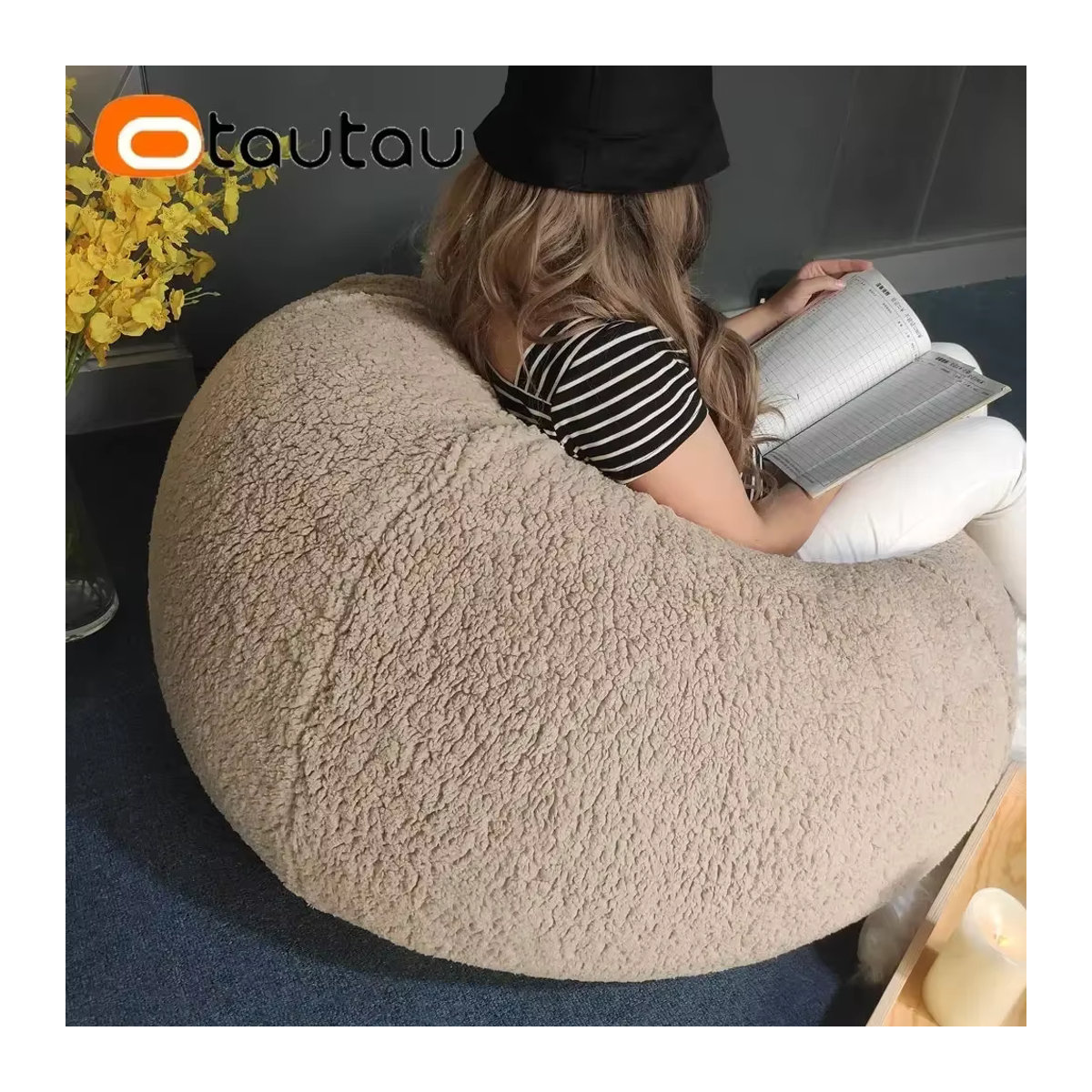OTAUTAU Sitzsack-Pouf-Abdeckung DD007 in Gelb und Beige - Bild 6