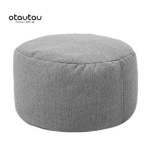 Otautau Sitzsack Pouf aus Baumwolle und Leinen in Rosa oder Grau, Durchmesser: 30 cm, Höhe: 20 cm