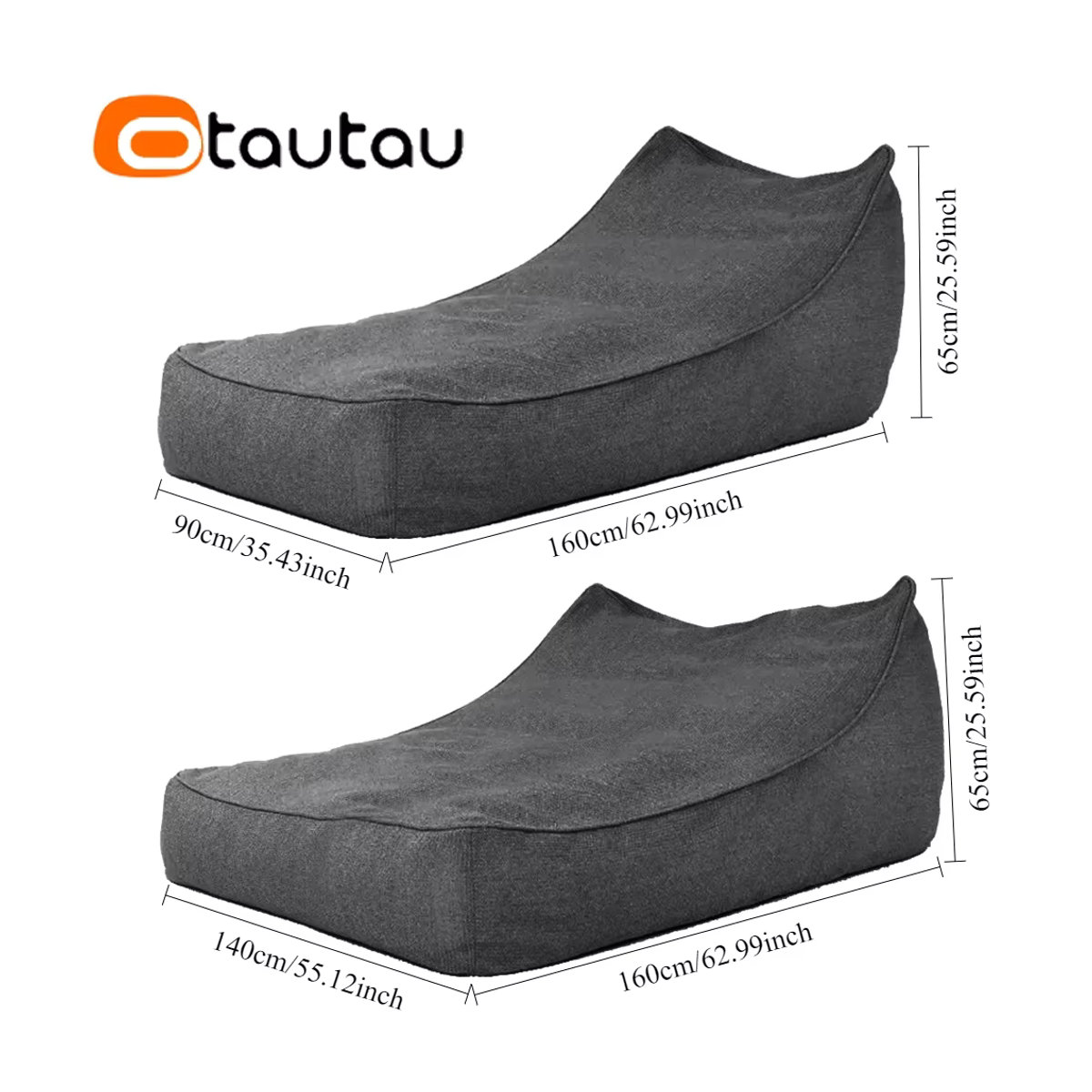 OTAUTAU Sitzsackbezug aus Baumwollleinen wasserdicht für Outdoor und Indoor, Farbe: Dunkelgrau, Modell SF481 - Bild 3