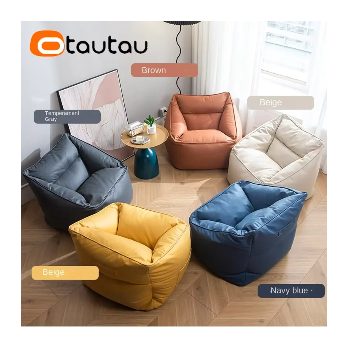 OTAUTAU Sitzsackbezug aus Kunstleder für Erwachsene, Ersatzbezug für Sitzsack, Pouf oder Ottomane, Modell SF054 - Bild 2