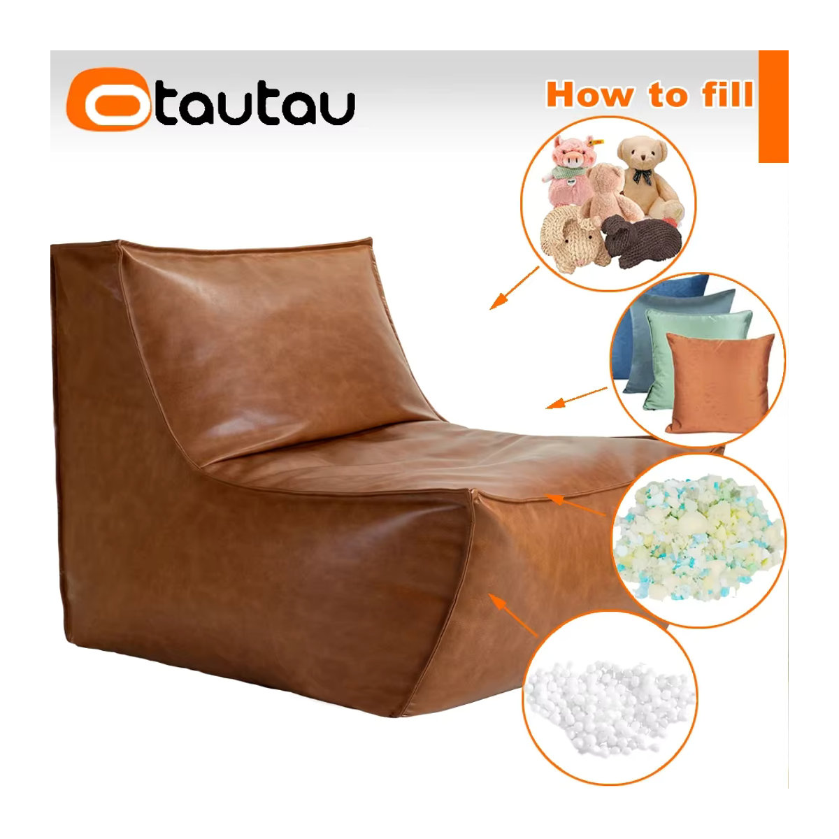 OTAUTAU Sitzsackbezug aus Kunstleder in Beige White - Bild 3